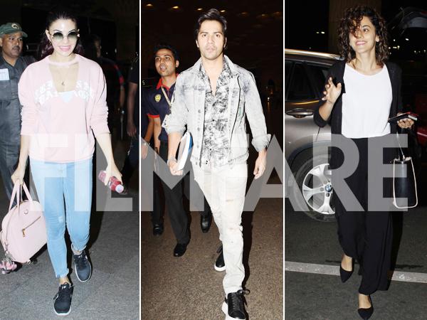 Varun Dhawan Taapsee Pannu and Jacqueline Fernandez papped at the airport 