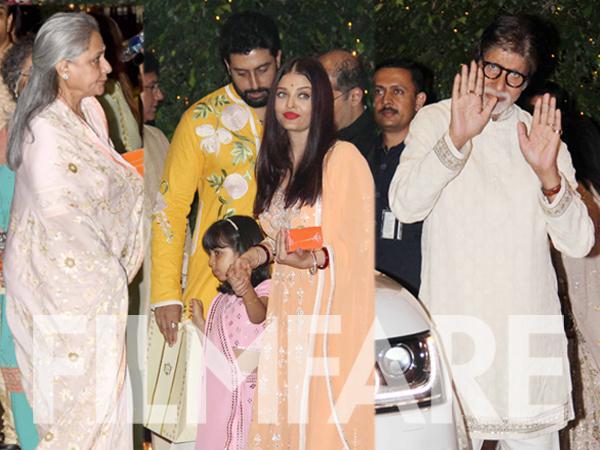 Amitabh Bachchan Abhishek Bachchan Aishwarya Rai Bachchan and Aaradhya Bachchan spotted at Ambanis party 